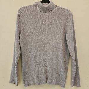 Reference Point Women's Large Gray Turtleneck Ribbed Cotton Sweater Layering
